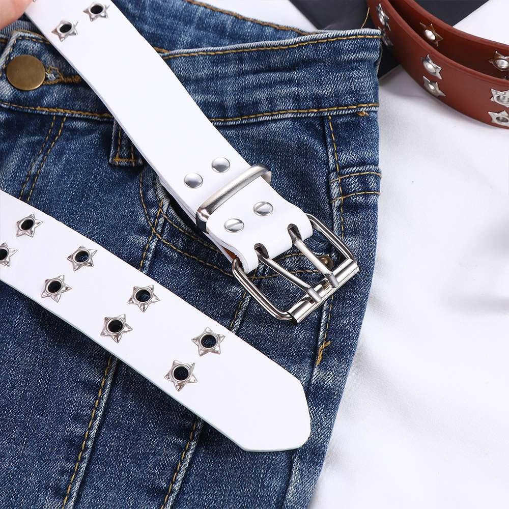 Wide Side For Man Star Hole Waist Strap Women Waistband Double Grommet Hole Korean Waist Belts