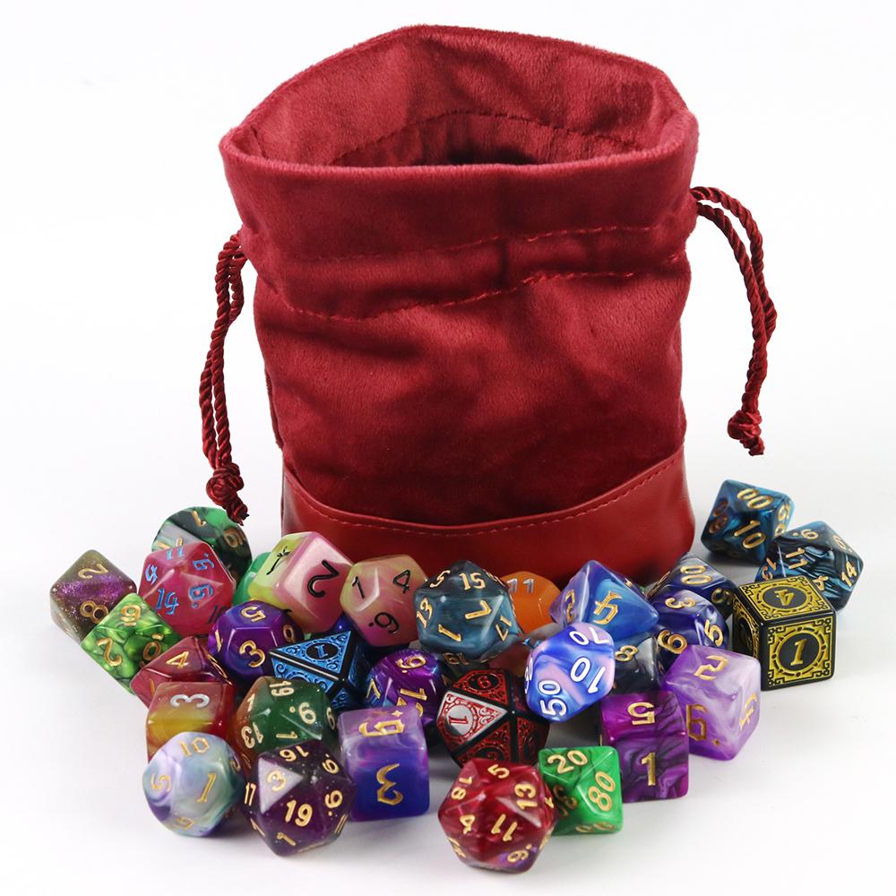 Drawstring Bag PU Round Bottom Design Dice Storage Bag for Table Board Game Accessories