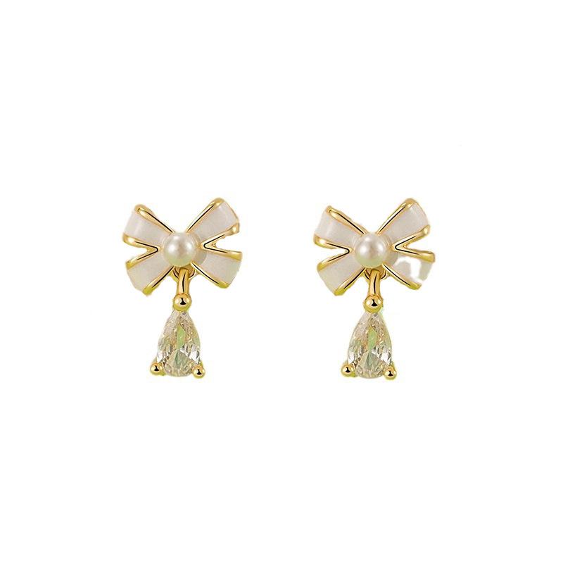 

Женские серьги-гвоздики ANENJERY с милым бантом и каплей воды, роскошные темпераментные серьги, ювелирные аксессуары, универсальные серебряный