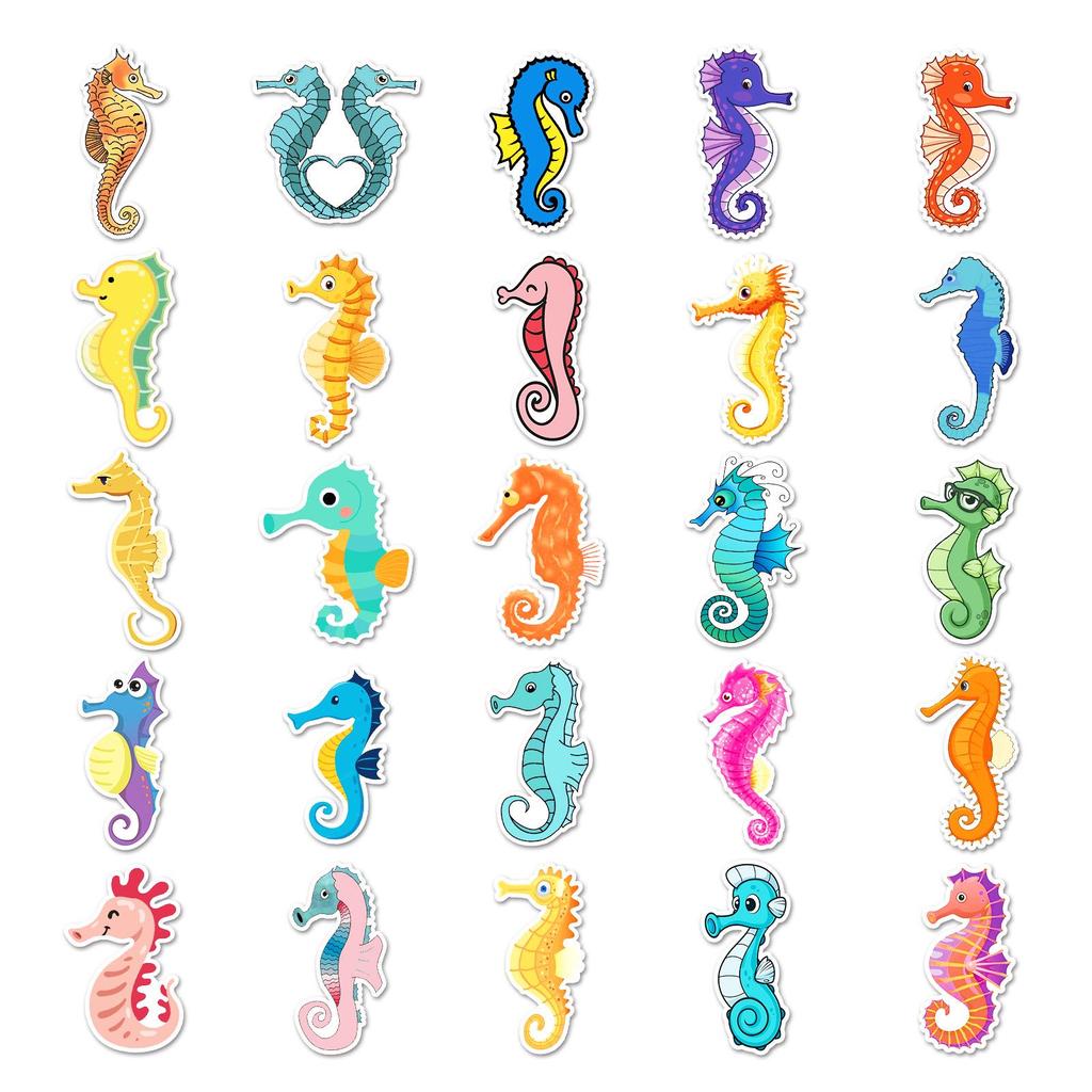 50 Seahorse & Marine Life Cartoon Stickers for DIY Projects, Water Bottles, Stationery, and Planners