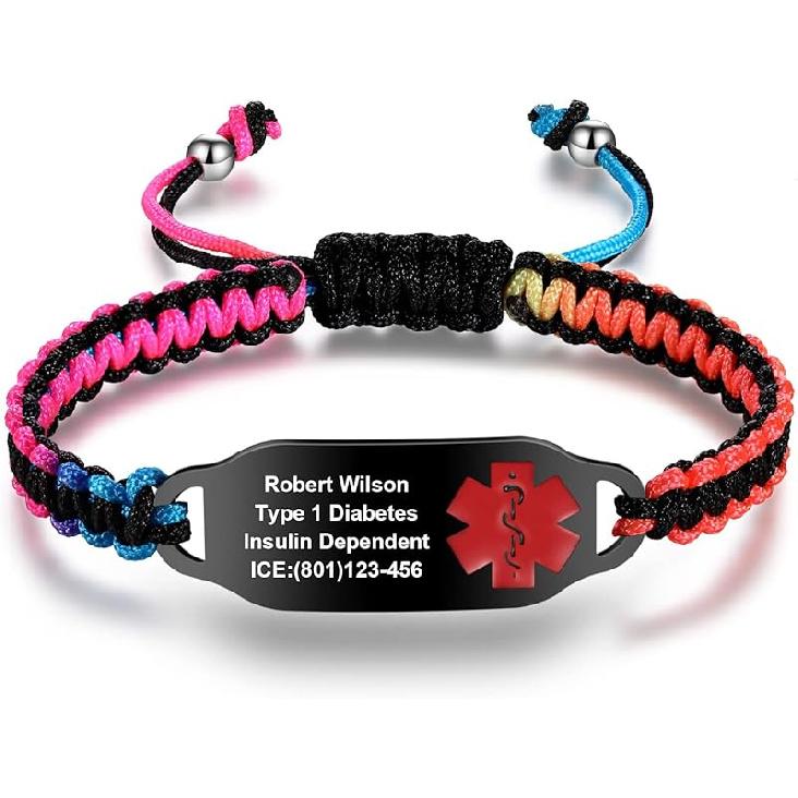 Medical Alert Bracelets for Women Personalized | Medical Alert ID Bracelets | Tow-Tone Polyester Rope Handmade Braided Emergency Bracelet, Adjustable