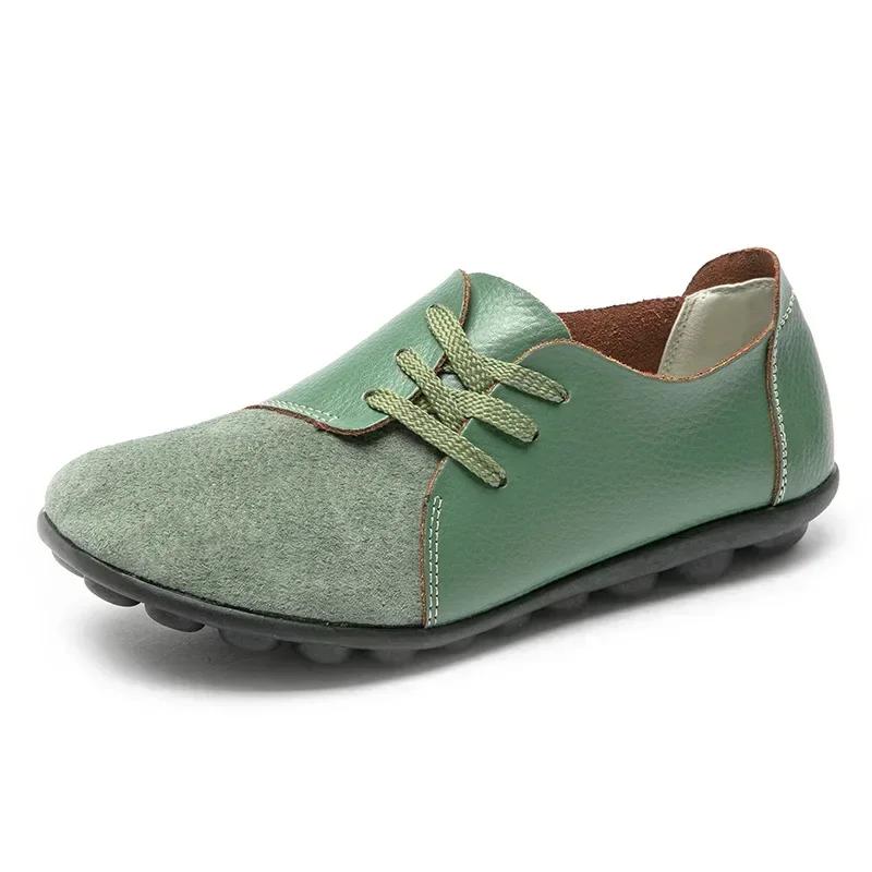 Women Leather Moccasins Flats Shoes Woman Sneakers Lace-Up Casual Ladies Driving Shoes Round Toe PU Loafers Zapatos De Mujer
