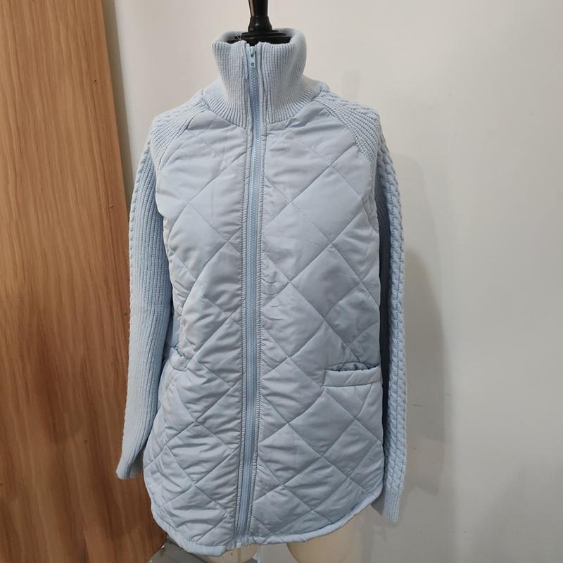 Women's OverSize Loose Cotton Parka Quilting Design Spliced Knitted Long Sleeve Zipper Stand Up Collar Thin Coat Drawstring Hem Overwear Autumn Winter
