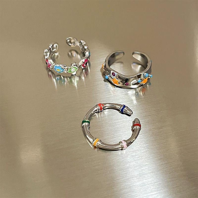 Anillos de estrellas con flores de colores, anillos ajustables con apertura de dopamina y gotas de aceite para los dedos, joyería para mujeres y niñas, regalo perfecto