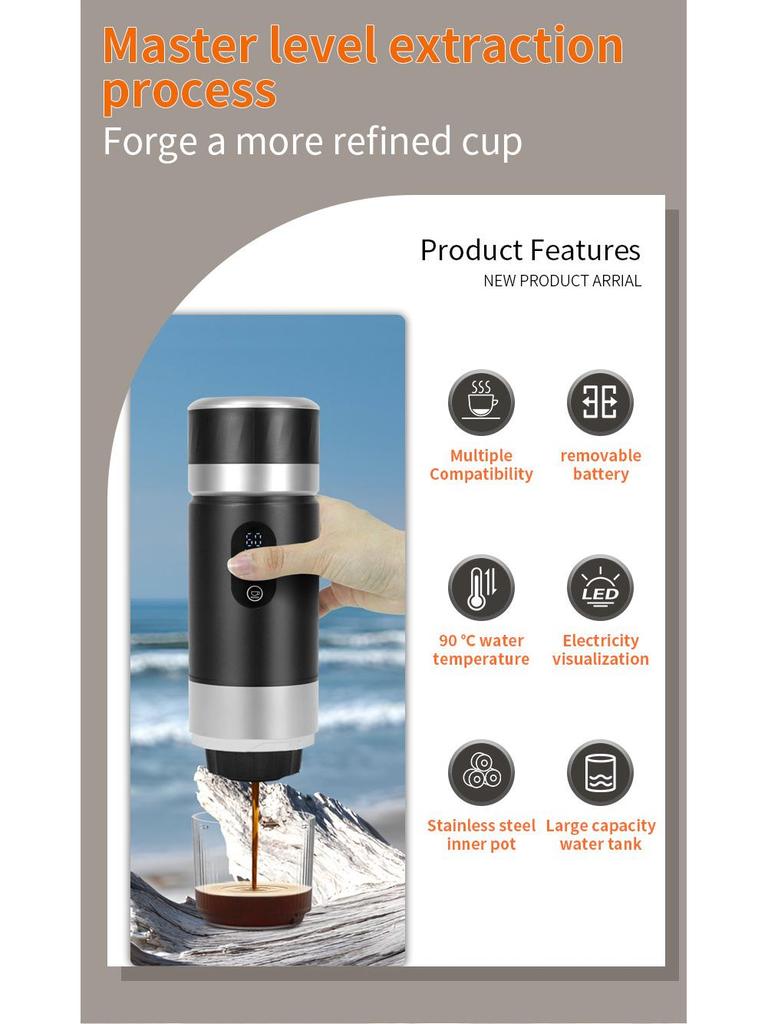 Tragbare 3-in-1 Kabellose Beheizbare Espresso-Kapsel-Kaffeemaschine