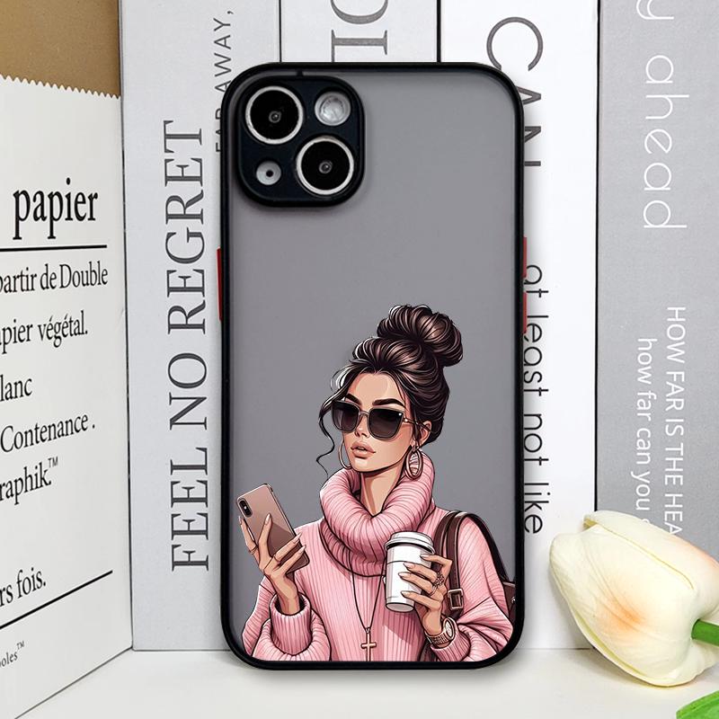 Fashion Girl Women Coffee Miss Phone Case for Samsung Galaxy S25 S24 S23 Ultra S22 Plus S21 FE 5G Shockproof Bumper Hard Covers