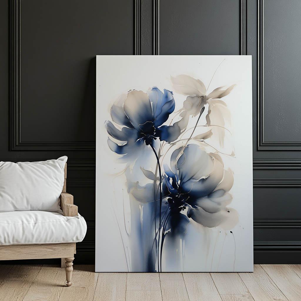 Niebieskie Kwiaty W Akwareli Niebieskie Kwiaty W Akwareli, 50X70 Cm, Bez Ramy, Płótno Premium Na Blejtramie