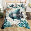 Erosebridal Mermaid Tail Comforter Cover,Kids Fish Scales Duvet Cover Twin,Girly Shell Starfish Bedding Set Ocean Life Sea Animal Bed Sets P