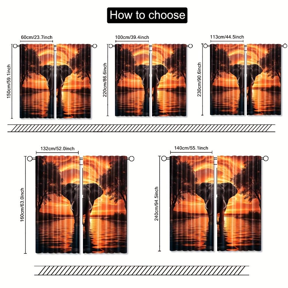 2pcs   Elegant Elephant Sunset Water Reflection Artwork Pattern Curtains Light Filtering Polyester Rod Pocket Design for Bedroom