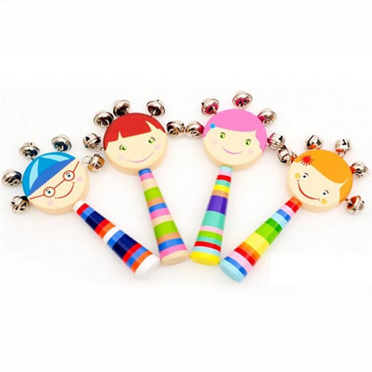 Wooden Cartoon Smiley Handbell Wooden Infant Rattle Kindergarten Toy Factory