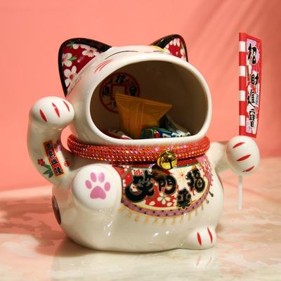 Keramik Maneki-neko Bonbondose - Kreative Wohnkultur für Wohnzimmer und Eingangsbereich