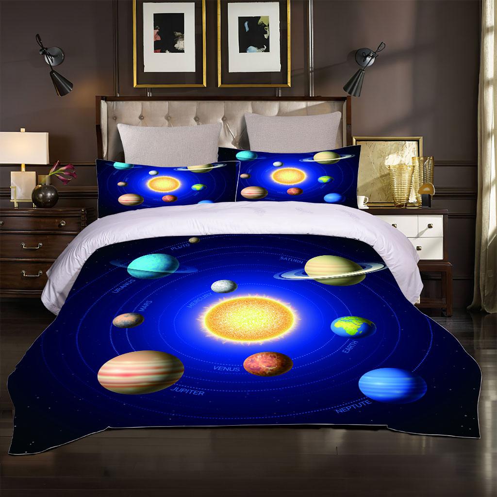 

Комплект постельного белья Cosmic Solar System Planet 3D для детей, мальчиков и девочек, комплект стеганого одеяла, 1 пододеяльник и 2 наволочки, мягкий, односпальный, двуспальный W90xL190cm