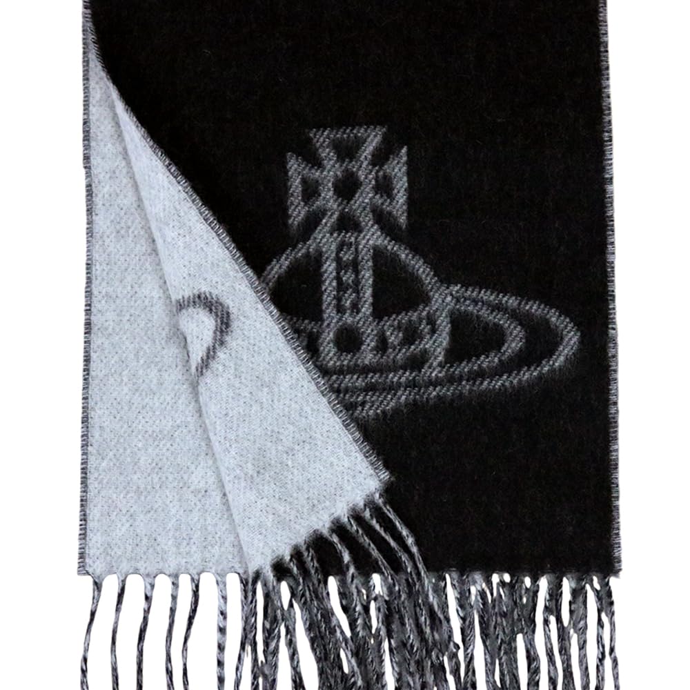 VIVIENNE WESTWOOD Big Logo Orb Scarf Fringe Wool Muffler (81030006-W00QL) 100% (Black)