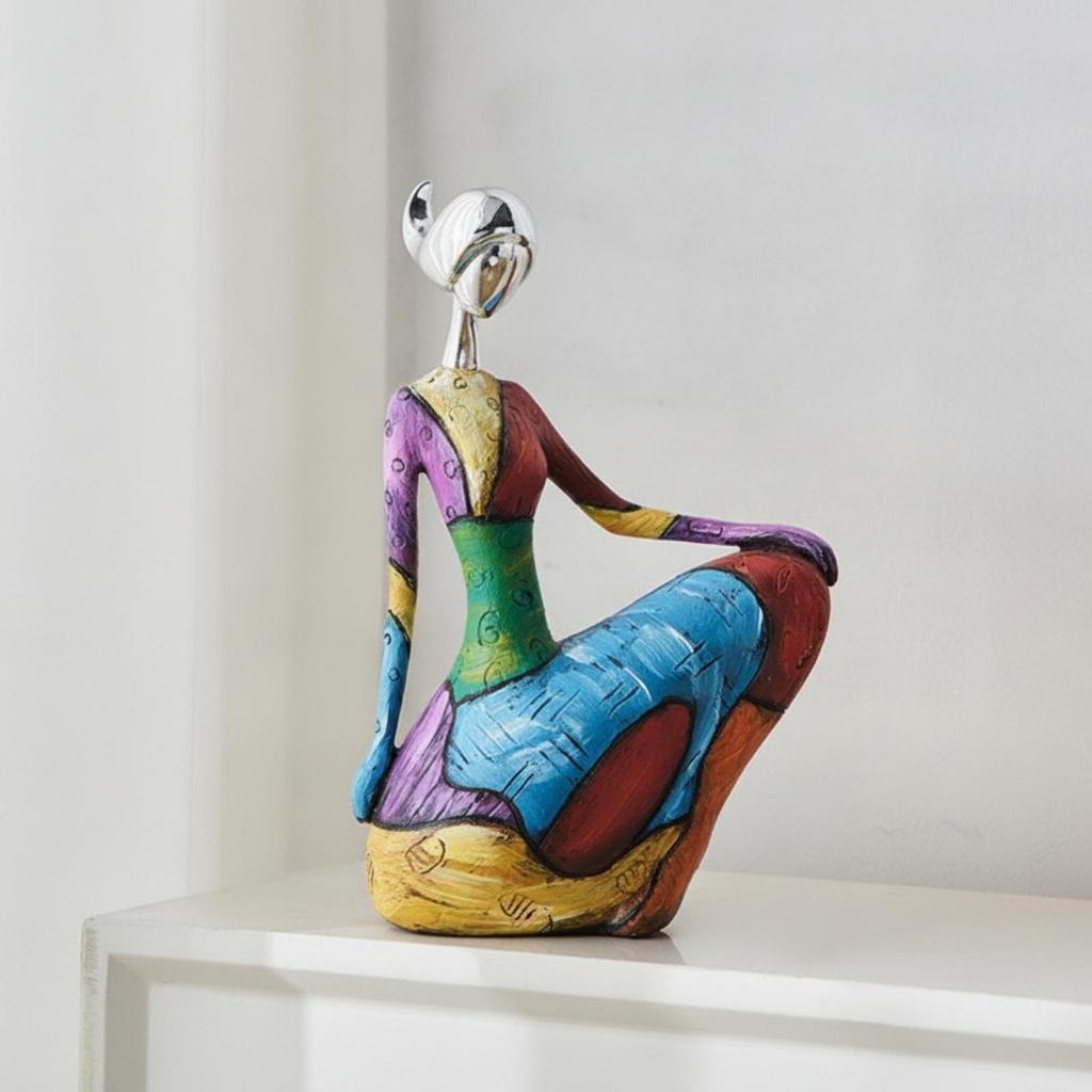Meditation Figurine Artistic Female Multicolored for Shelf