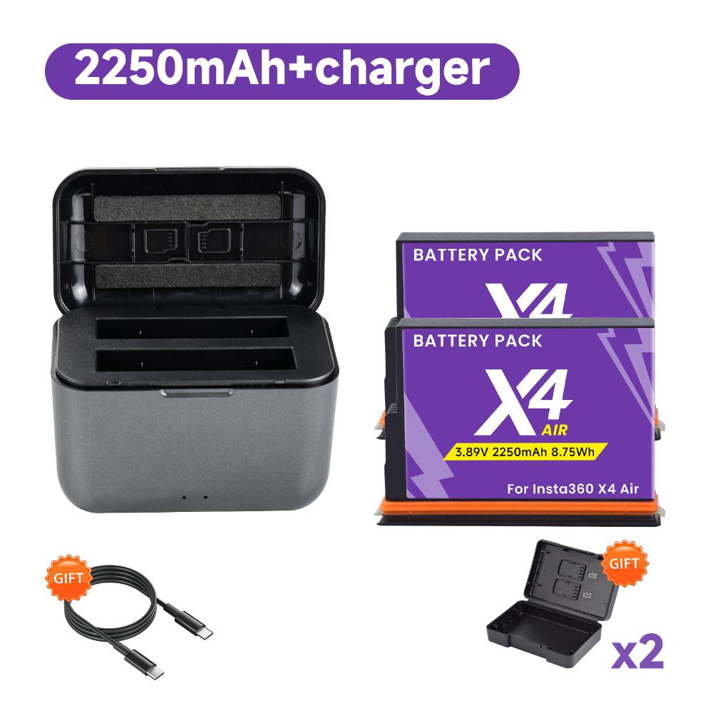 2250mAh Battery for Insta360 X4 Air, 8.75Wh Replacement Battery with Fast Charger for Insta 360 X4 Air Action Camera Accessories