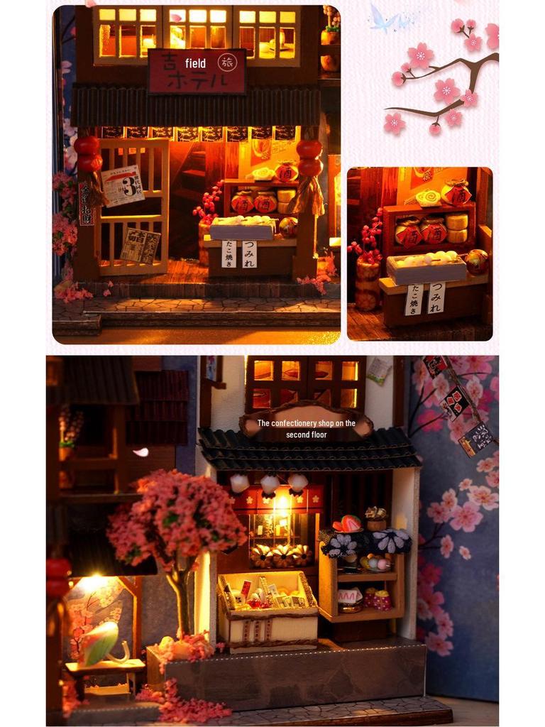 Tianyu DIY Dollhouse Bookend: Cherry Blossom Lane – Japanese Miniature 3D Puzzle Gift for Women