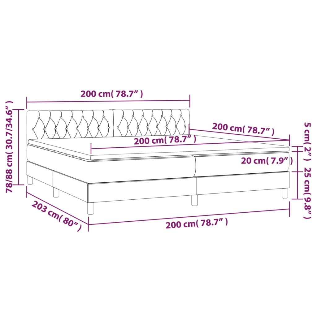 Box Spring Bed with Mattress Dark Gray 200x200 cm Velvet