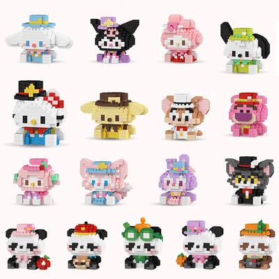MINISO Sanrio Toys Building Blocks Micro Diamond Bricks Disney Hello Kitty Kuromi Panda Montessori Blocks For Kids Gifts