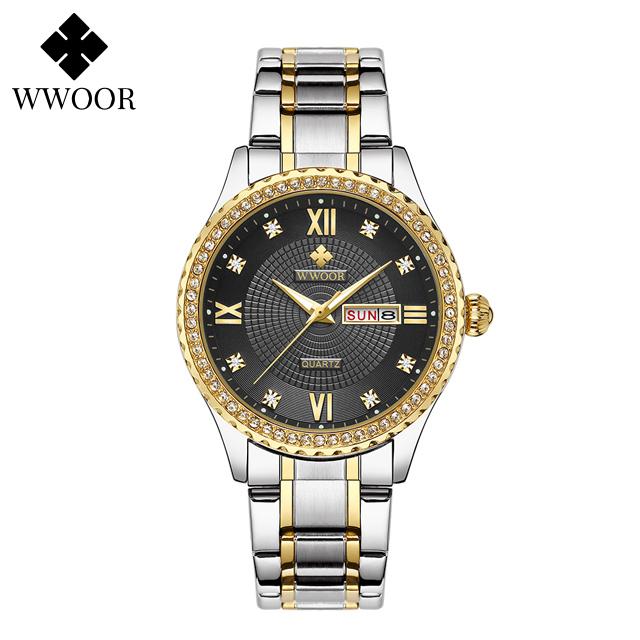 WWOOR Men's Watches Causal Fashion Original Quartz Watch for Man Waterproof Stainless Steel Luminous Date Week Trend Dress Reloj