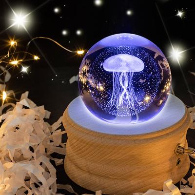 Mozalida Music Box [Authentic] Jellyfish Crystal Ball Music Box, Perfect for Birthdays, Christmas, Valentine's Day, and Snow Globes. RGB Colorful