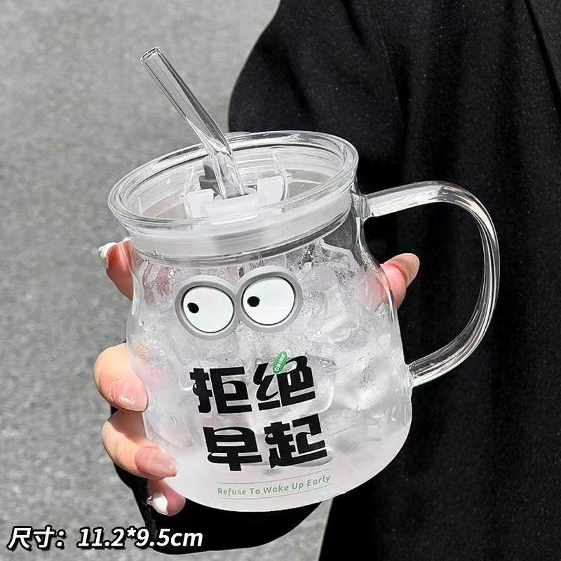 

Креативный стакан с соломинкой из стекла, большой емкости 550 мл, мультяшный стакан для воды, чашка для напитков и кофе с ручкой, стакан с принтом 550ml