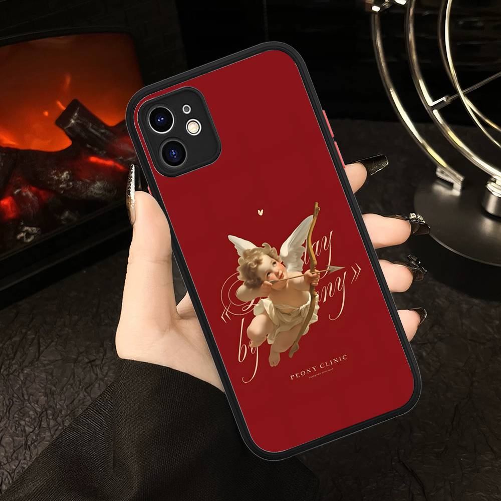 Middle Ages Retro Cupid Angel Matte Silicone Phone Cases For IPhone 16 13 15 12 11 Pro Max Plus For IPhone 14 15 Pro