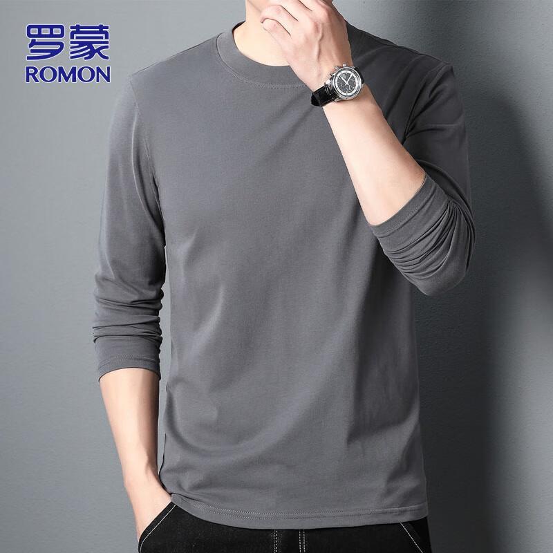 ROMON Men's Solid Color Long Sleeve Cotton T-Shirt