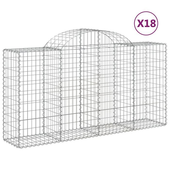 VidaXL Paniers à gabions arqués 18 pcs 200x50x100/120 cm fer galvanisé, gabion, cage de gabion, panier de mur de gabion, mur 3146334