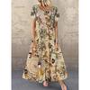 Casual Dress Fashion Floral Print Loose O Neck Short Sleeve Spring Summer Waistline Women Dress