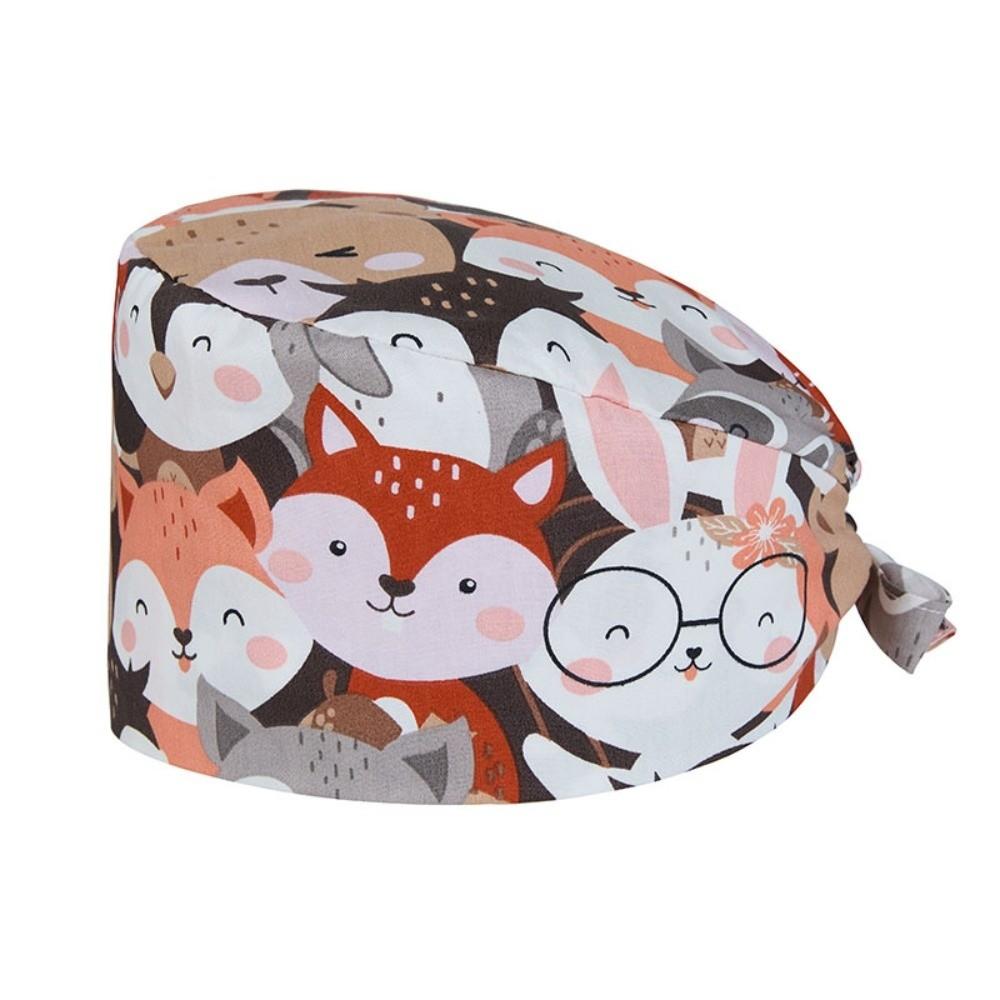 Unisex Cartoon Printing Scrub Cap Adjustable Buckle Print Design Lab Scrub Hat Breathable Soft Pure Healthcare Hats Pet Hospital