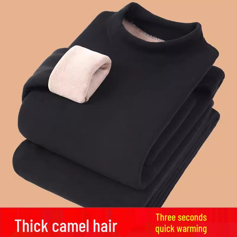 Herren Selbstheizendes Winter-Unterwäsche-Set mit Fleece-Futter - Extra Dicke Hose mit halbem Stehkragen als Baselayer. XXL