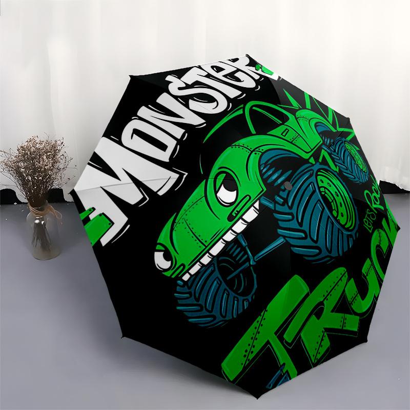 Ombrello da Viaggio a Tema Monster Truck con 8 Stecche, Apertura e Chiusura Automatiche, Design Pieghevole Portatile, Ombrello Compatto ed Elegante Adatto per