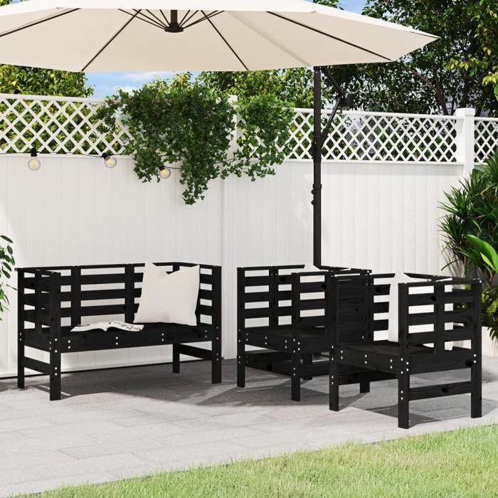 VidaXL Salon de Jardin 3 pcs, Sièges de Patio, Ensemble de Meubles, Mobilier de Terrasse Arrière-cour Extérieur, Noir Bois 825146