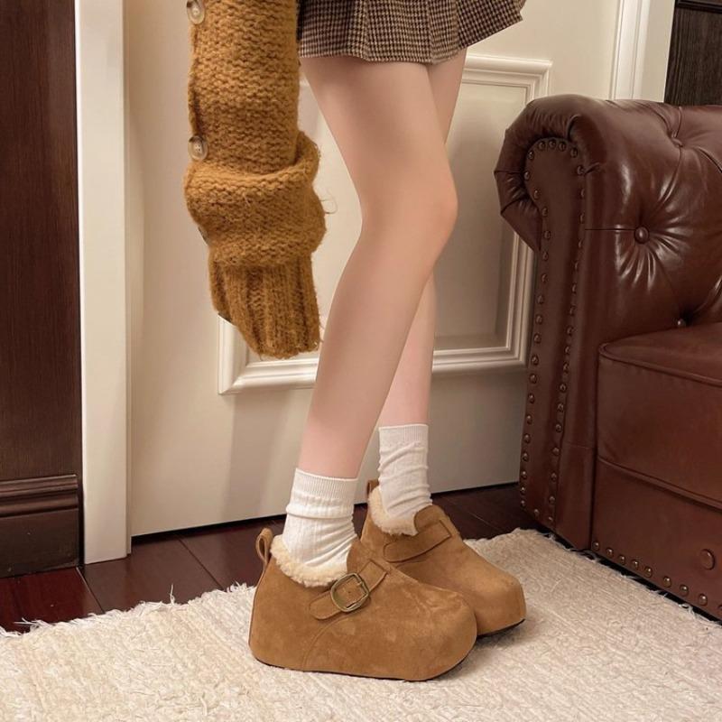 Inner heightening retro thick-soled all-inclusive women's shoes, new autumn and winter one-pedal Doudou shoes, velvet cotton shoes