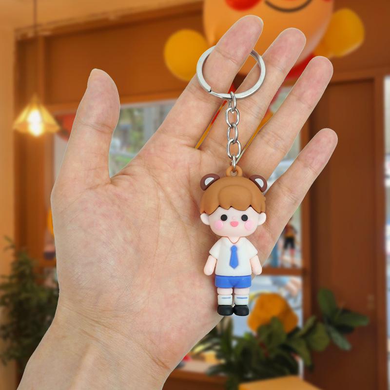 Adorable Braided Girl & Boy Figurine Keychain Charms: Creative Cartoon Backpack Pendants