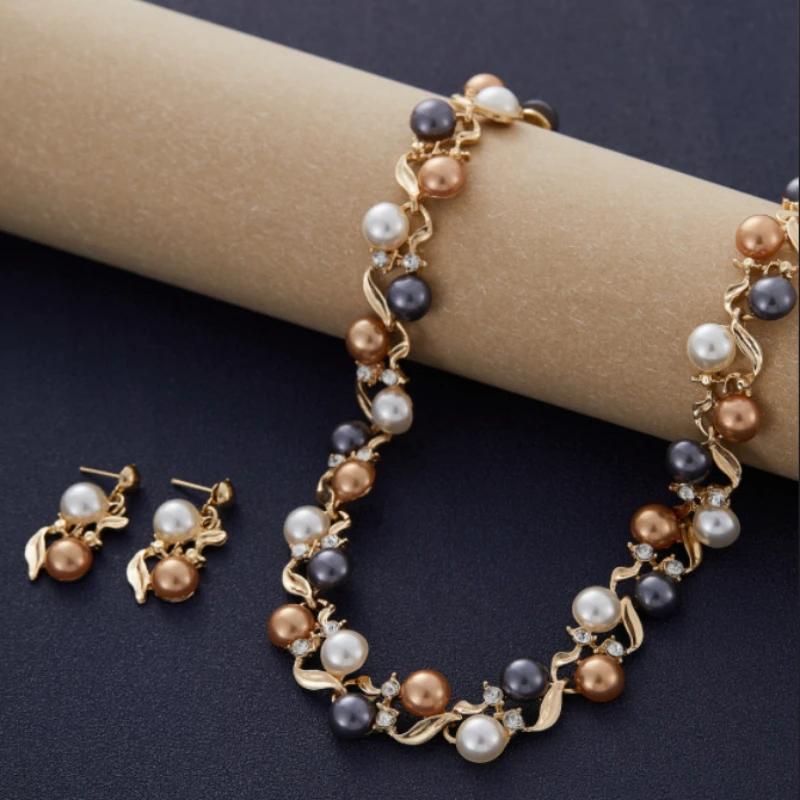 French Vintage Trend Faux Pearl Chain Necklace Earrings, Women's Personalized Classic Holiday Party Accessories Jewelry