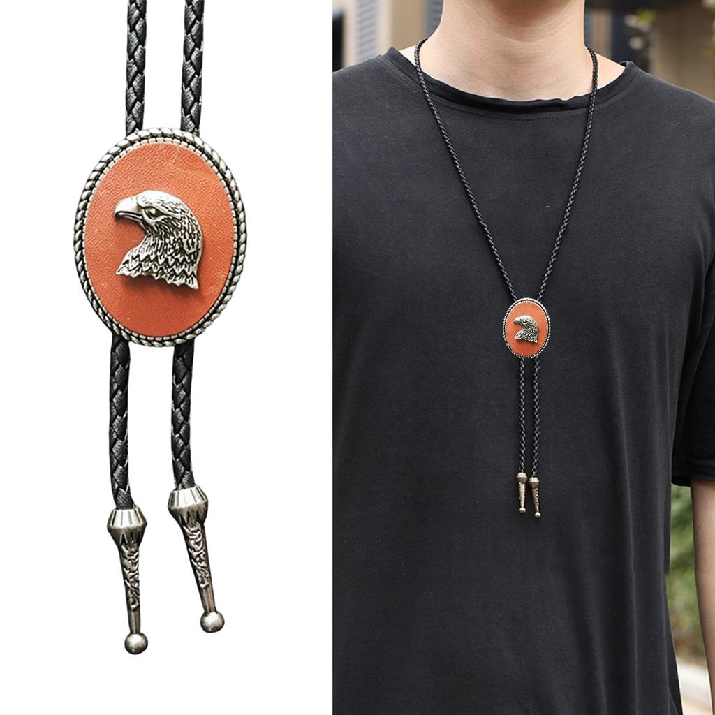 Eagle Head Bolo Tie Women Men Unisex Vintage PU Leather Necktie Rope Tie Neck Jewelry Rodeos Tie for Formal Theme Party