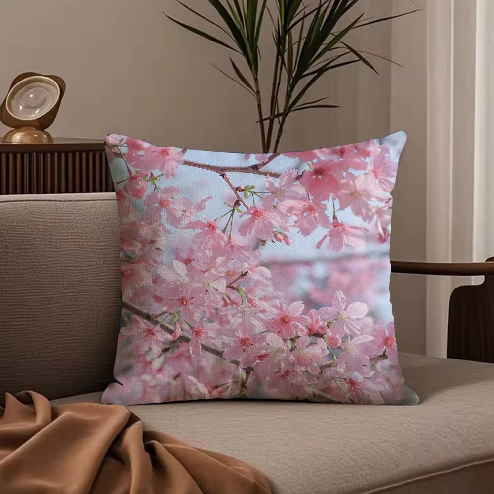 fashion Cherry Blossom Pillow Case Anti-dustmite Pillowcase Invisible zipper silky short plush Sofa cushion cover