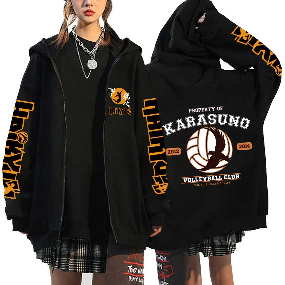 Haikyuu Japan Anime Zip Up Hoodie Karasuno High School Mit Kapuze Männer Frauen Sweatshirts Harajuku Herbst Winter Unisex Pullover