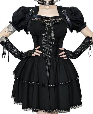 KALAOK Gothic Halloween Short Size for School and Events Women's Costume, Sleeves, Black, S, Festivals, Year-End Parties,