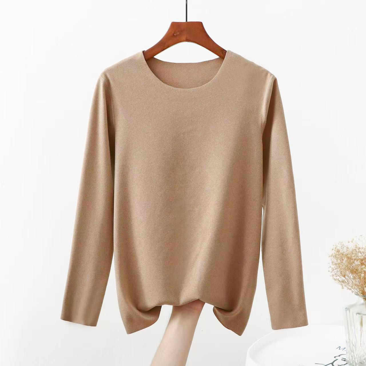 Plus Size German Velvet Round Neck Long Sleeve Warm Shirt - Women s Autumn 3XL