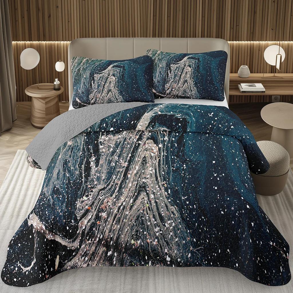 Marble Grain Bedspread Twin King,Abstract Marble Texture Design Quilted Marbling Coverlet Set Ink Fluid Art Quilt Set Home Decor