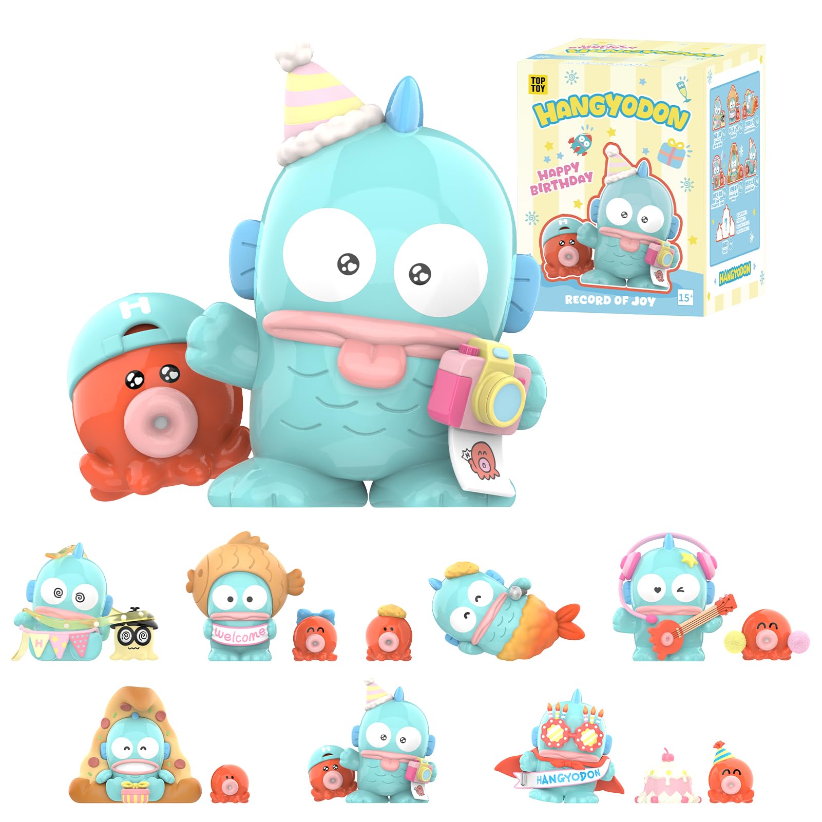 

TOP TOY Sanrio Characters Hangyodon Happy Birthday Series Gachapon Blind Box Figure Soft Vinyl PVC Premium Toy Birthday Gift For Hangyodon Character