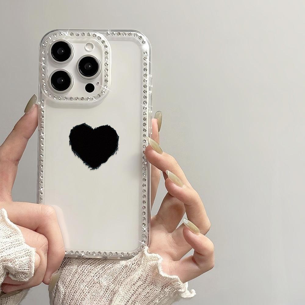 Black love is suitable for iPhone17Pro flash diamond soft phone case Apple 16 niche 14/15 light luxury 12 generation