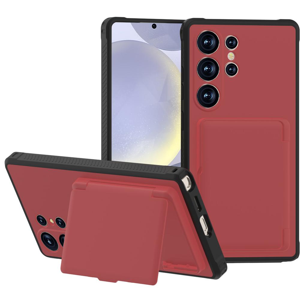 Für Samsung Galaxy S25 Ultra Hülle mit Kartenhalter Versteckter Spiegel PC+TPU Ständer Handyhülle