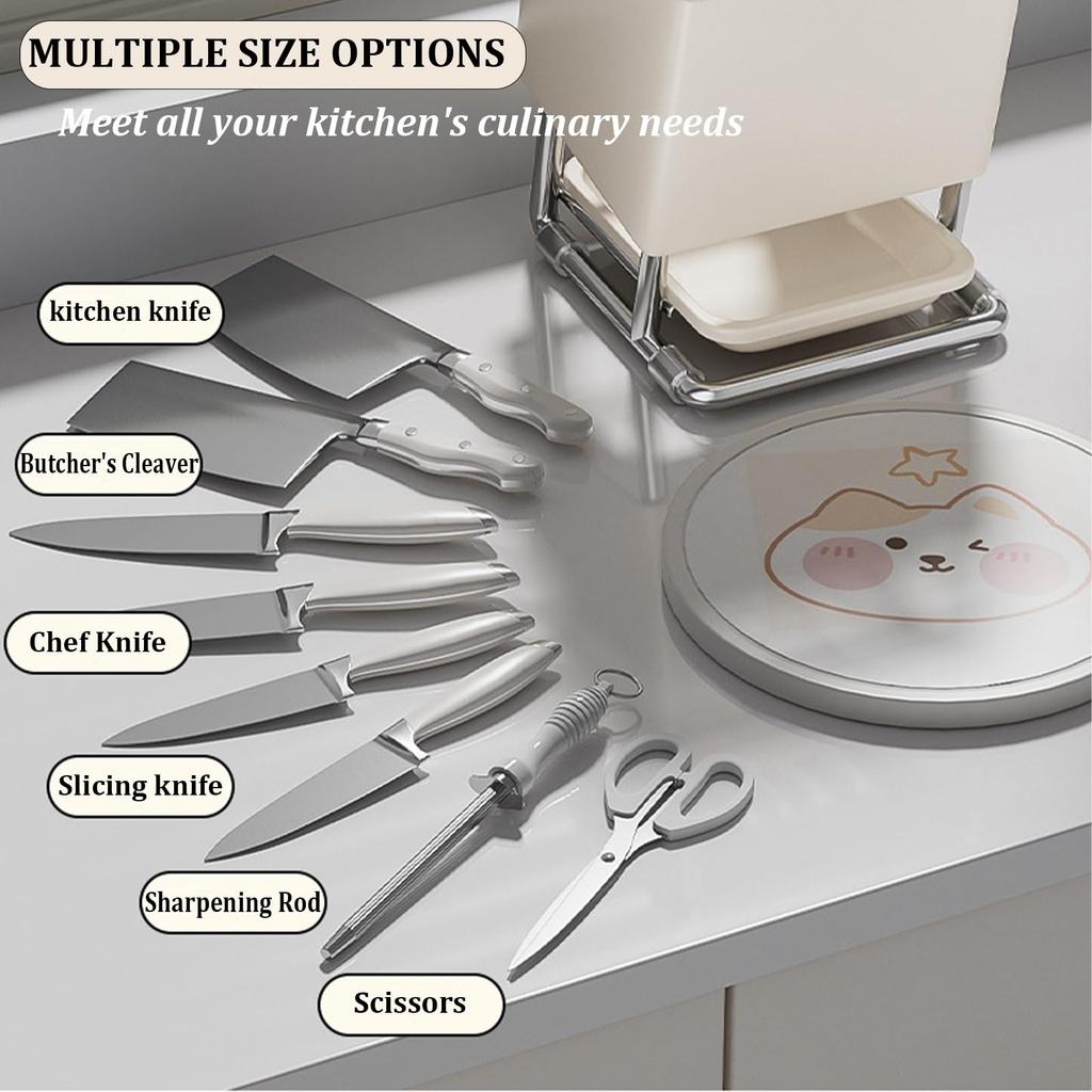Knife Holder and Utensil Holder Stainless-Steel,Knife Storage with Slots for Scissors,Sharpening Rod,Stable Knife Organizer