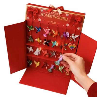 Christmas Birds Ornaments Calendar 2D Acrylic 24 Days Colorful Pendants Christmas Hummingbird Ornaments for Birthday Party
