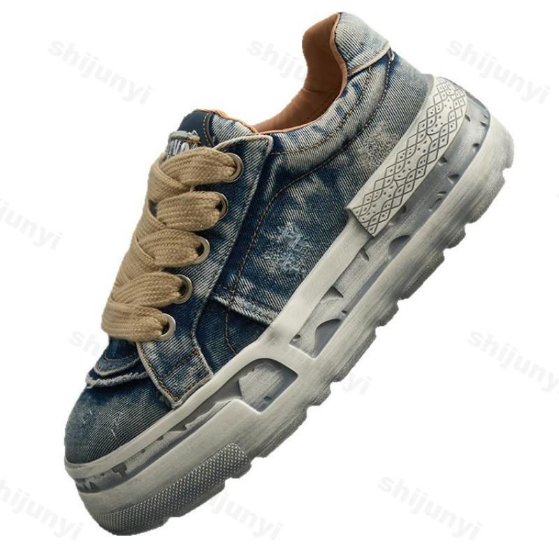 Men Sneakers Casual Shoes Blue Denim Canvas Lace-Up Shoes Fashion Vulcanize Shoes High-quality Walking Sneaker Zapatillas Hombre