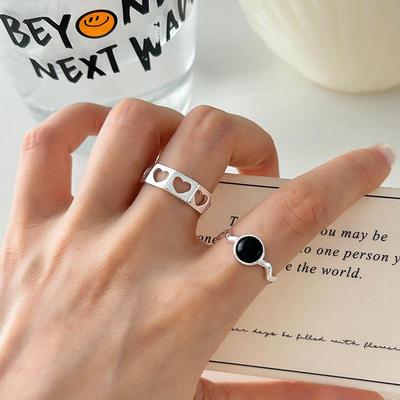 Fashionable Geometric Love Heart Open Ring for Women - Versatile, Sweet, Stacking Index Finger Ring