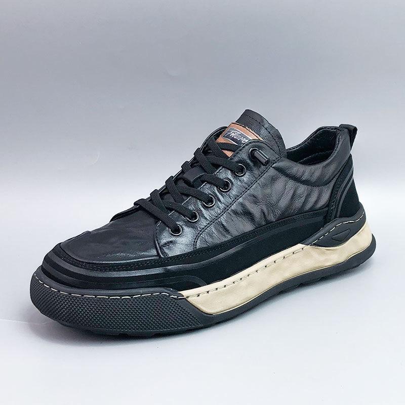 

Модные кроссовки мужские повседневные туфли из натуральной кожи удобные мягкие туфли на шнуровке мужские туфли на плоской подошве черные коричневые корейские простые мужские туфли 6 чёрный
